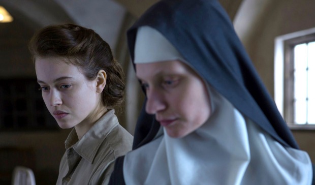 Lou de Laage as Mathilde (left) and Agata Buzek as Sister Maria grapple with their consciences in <i>The Innocents</I>.