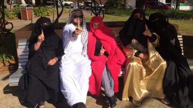Some of the Party for Freedom members who entered the Gosford Anglican Church dressed as Muslims.