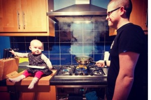 Helping dad with the cooking?