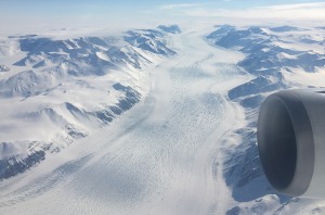 A glacier cutting a path across Antarctica.