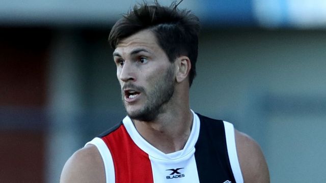 Worth the wait: Koby Stevens made 28 disposals and kicked two goals in his much-awaited Saints debut.