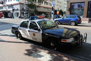 San Diego Police Department car in the city center.