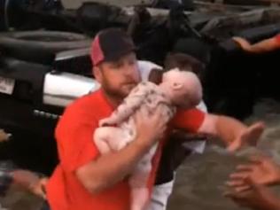 Incredible moment baby and toddler rescue from flipped car in Texas tornado.