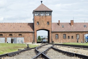 The entrance to the notorious Auschwitz-Birkenau concentration camp.