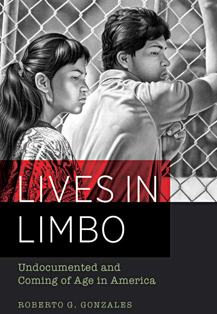 Book cover for "Lives in Limbo" by Roberto G. Gonzales (University of California Press, 2015). Cover design based on a drawing by Mark Vallen.