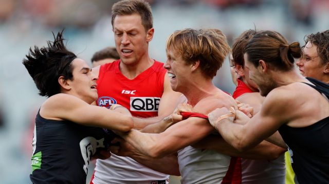 Sydney's Callum Mills was the centre of attention against Carlton.
