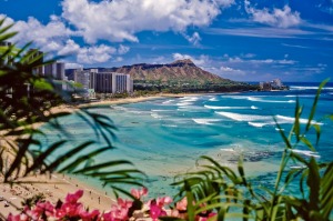 Waikiki Beach and Diamond Head in Hawaii.
