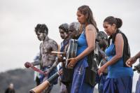 Ceremonial dancers with film L-R. Solomon Cooper, Justin Cooper, Ronald Lamilami, Natasha Nadji and Dakota Nandji.