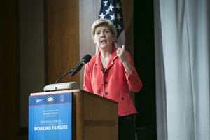 Cambridge, MA - Volpe National Transportation Systems Center. US Senator of MA, Elizabeth Warren speaks about the need for equal pay for women in the workforce.