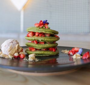 Matcha Mylkbar's matcha pancake stack.