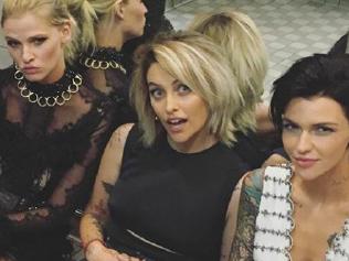 Bella Hadid, Lara Stone, Paris Jackson and Ruby Rose kick back in the bathroom at the 2017 Met Gala. Picture: @parisjackson/Instagram