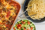 Baked lamb meatballs and spaghetti