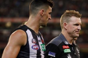 Captain and coach: Scott Pendlebury and Nathan Buckley after the Anzac Day loss to Essendon.