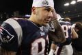 Aaron Hernandez, pictured after the AFC Championship game in 2012. His New England Patriots side went on to lose the ...