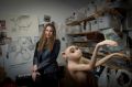 Patricia Piccinini in her Collingwood studio with one of her new pieces, The Pollinator.
