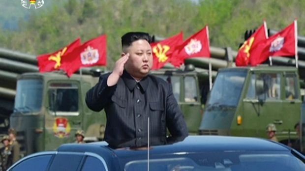 North Korean leader Kim Jong-un at celebrations to mark the 85th anniversary of the country's army.