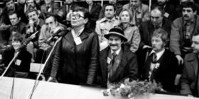 Triumphant leaders of Solidarity at Nowy Targ, October 19, 1981. Anna Walentynow