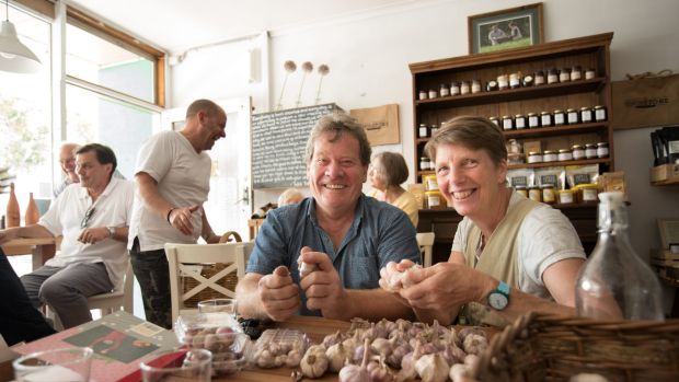 Smell of success: David Jones, left, and wife Kirsten Jones discuss the coming Meeniyan Garlic Festival at the family ...