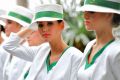 Grid girls at Albert Park on Monday, ready for the grand prix this weekend.