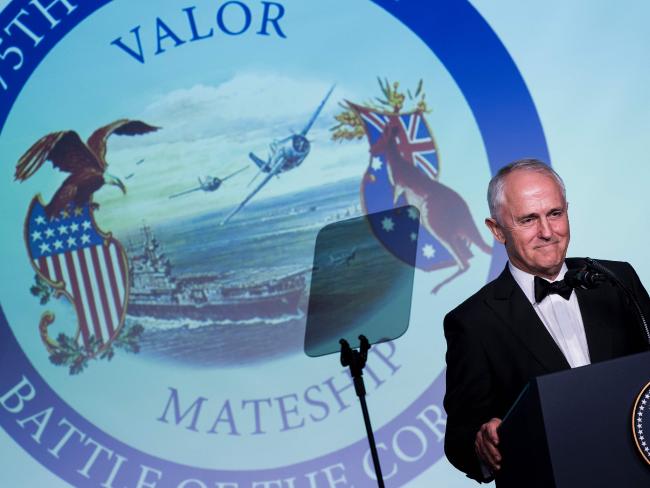 Prime Minister Malcolm Turnbull has discussed his gambling ad crackdown a day after he appeared on stage in New York to mark the 75th anniversary of the Battle of the Coral Sea. Picture: AFP/Brendan Smialowski