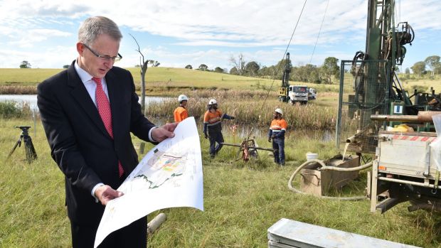 Urban Infrastructure Minister Paul Fletcher at the site for the new airport at Badgerys Creek on Tuesday.