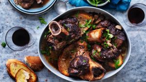 Veal shank slow cooked in wine.