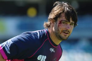 Sport. Brumbies Captain's Run at GIO Stadium. Sam Carter, scores a cut above his eyebrow during training. February 25th ...