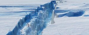 A crack in the Larsen C ice shelf, which grew 17 kilometres in December. 