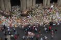 The makeshift floral memorial commemorating the lives of the victims of the Bourke Street attack.