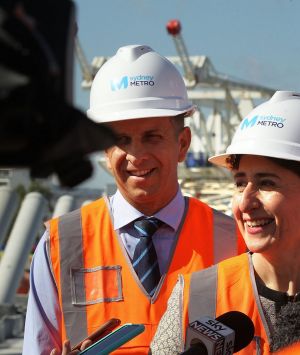 NSW Transport Minister Andrew Constance and Premier Gladys Berejiklian at the construction site at Windsor Road, Rouse Hill.