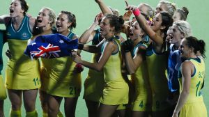 The moment: Australia celebrate after beating England to win gold at the 2014 Commonwealth Games in Glasgow.