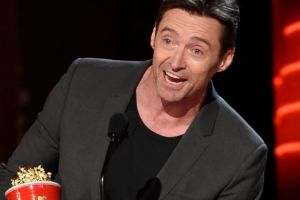 Hugh Jackman and Dafne Keen accept the MTV award for best duo.