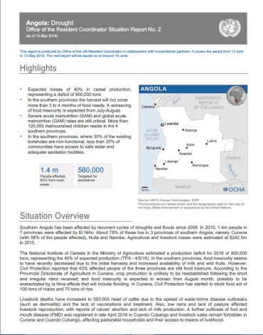 Situation Report Nº2 on the Drought Response (as of May 2016)