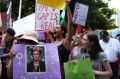 Women at a rally in Hyde Park coinciding with International Women's Day earlier that week on March 11, 2017, in Sydney, ...