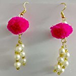 Pom Pom Dangle & Drop Pink Earring