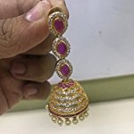 Gold Gold Plated Silver Traditional Jhumki Earring with pink stones