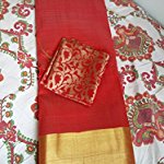 Brick Red Plain / Solid Tassar Silk Saree With blouse piece