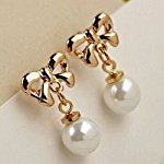 Mothers Day Gift Golden Bow Pearl Fashion Dangle & Drop Earring