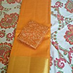 Yellow Plain / Solid Tassar Silk Saree With blouse piece