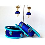 Silk Thread Bangles & Earrings - Blue with Pearl Loreals