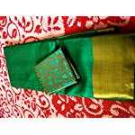 Green Plain / Solid Tassar Silk Saree With blouse piece