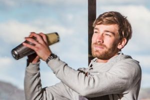 Alex Heslop in the upstairs bar at the Westside shipping container village.