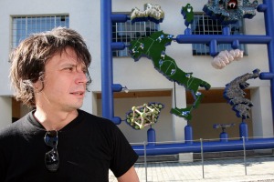 David Cerny in front of his work <em>Entropa</em>.