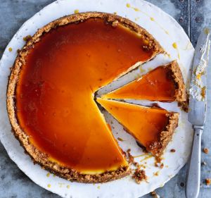 This retro dessert combines creme caramel and baked cheesecake.