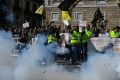 Protestors at a taxi strike in Barcelona, Spain, in March.