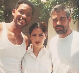 Salma Hayek shared this throwback to what we are guessing is the late '90s with Will Smith and George Clooney, to ...