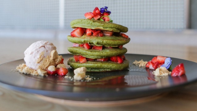 Matcha Mylkbar's matcha pancake stack.