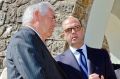 US Secretary of State Rex Tillerson, left, and Italian Foreign Minister Angelino Alfano at a memorial in Santa' Anna di ...