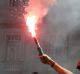 Protestors burn flares during a taxi strike in Barcelona, Spain, Thursday, March 16, 2017.