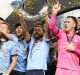 SYDNEY, AUSTRALIA - MAY 07: Sydney FC players celebrate with the trophy after winning the 2017 A-League Grand Final ...